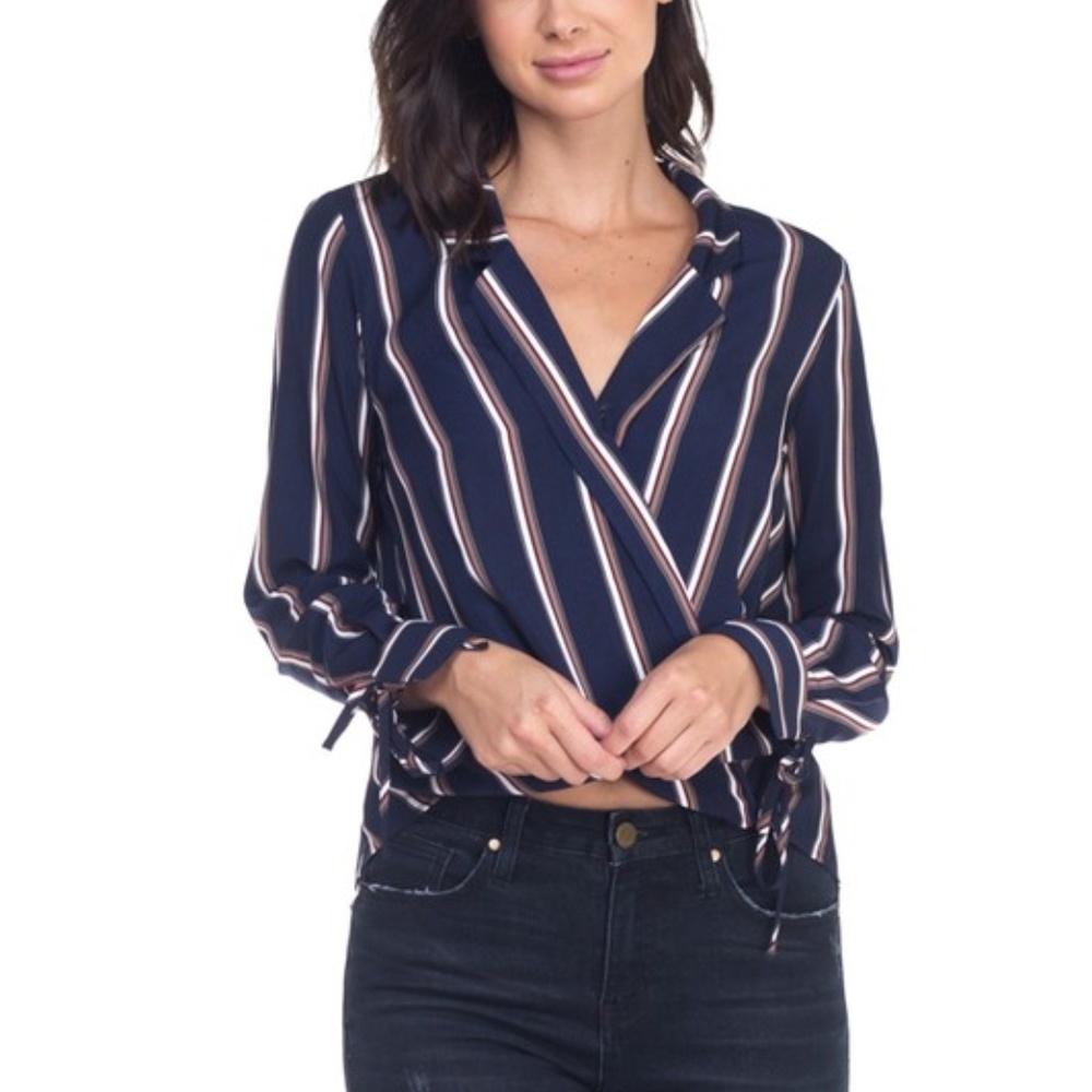 Long Sleeve Striped Crossover Shirt